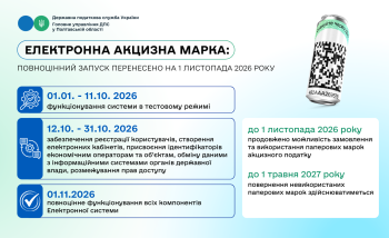 Електронна акцизна марка: повноцінний запуск перенесено                                     на 1 листопада 2026 року