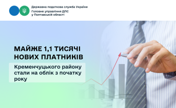 Майже 1,1 тисячі нових платників Кременчуцького району стали на облік з початку року