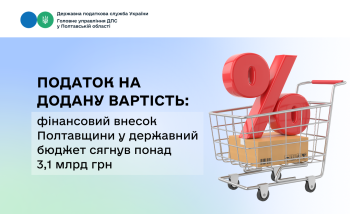 Податок на додану вартість: фінансовий внесок Полтавщини у державний бюджет сягнув понад 3,1 млрд грн