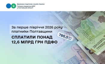 За перше півріччя 2026 року платники Полтавщини сплатили  понад 12,6 млрд грн ПДФО