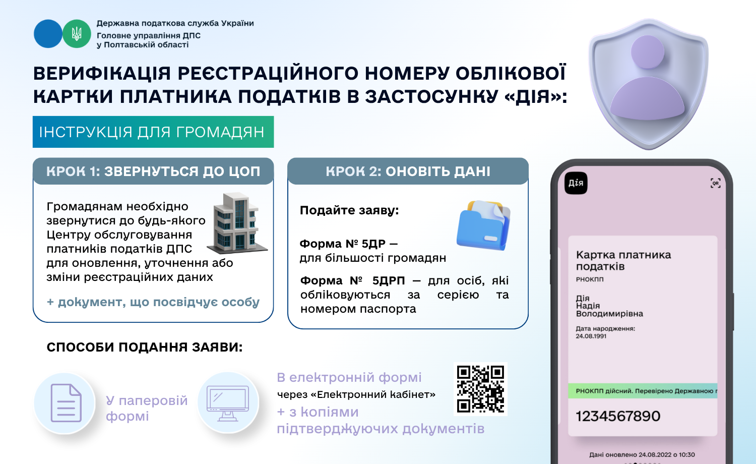 Верифікація реєстраційного номеру облікової картки платника податків в застосунку «Дія»: інструкція для громадян