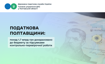 Податкова Полтавщини: понад 1,7 млрд грн донараховано до бюджету за підсумками контрольно-перевірочної роботи