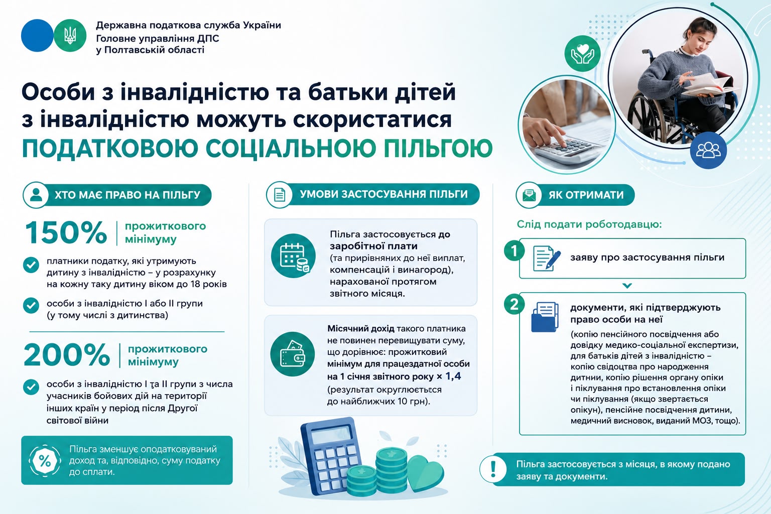 Податкова соціальна пільга для осіб з інвалідністю та батьків дітей з інвалідністю