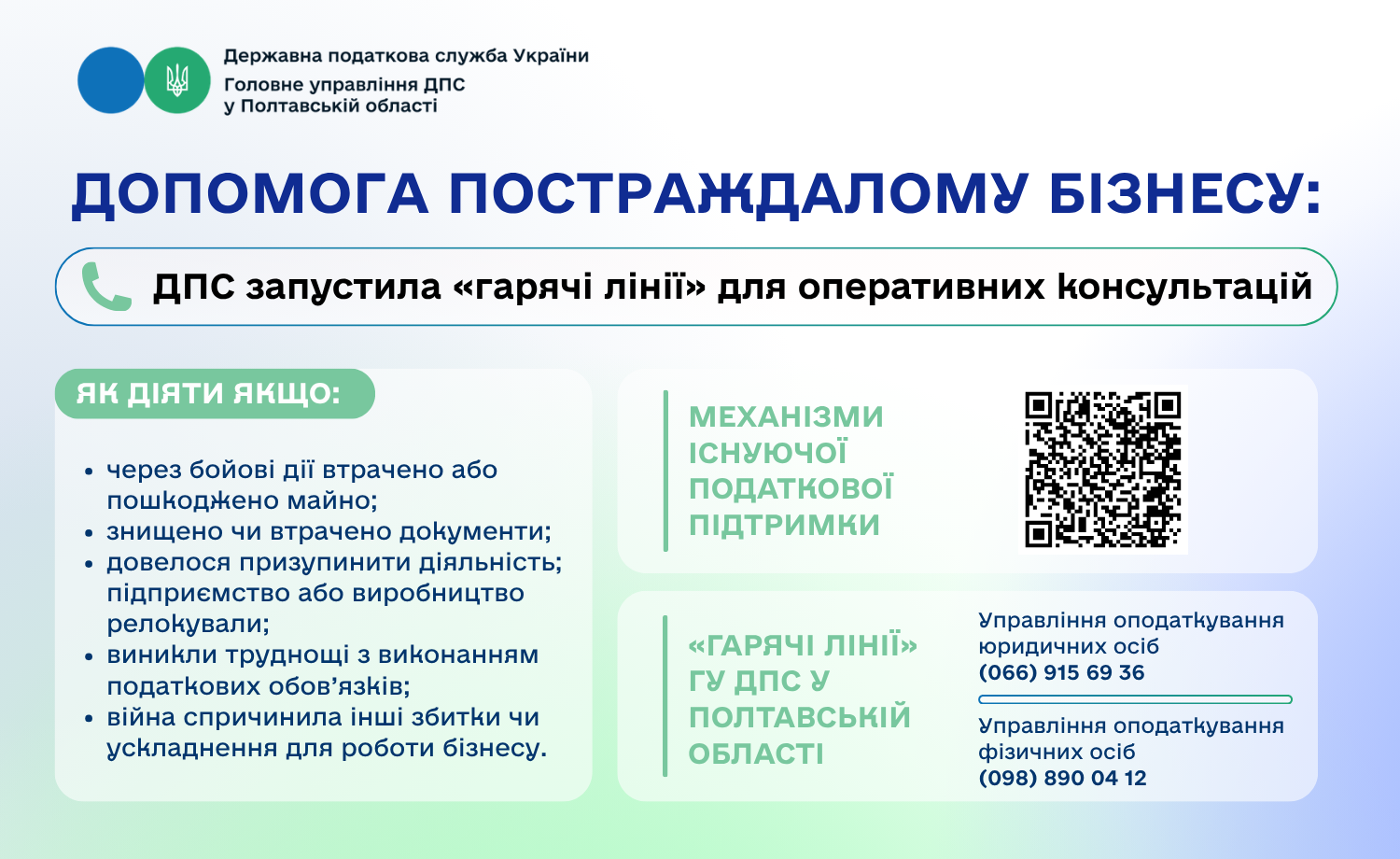 Допомога постраждалому бізнесу: ДПС запустила «гарячі лінії» для оперативних консультацій