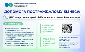 Допомога постраждалому бізнесу: ДПС запустила «гарячі лінії»  для оперативних консультацій