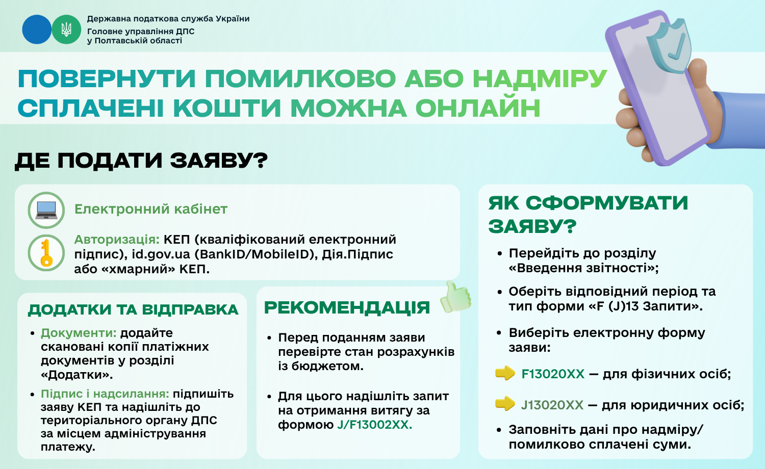 Повернути помилково або надміру сплачені кошти можна онлайн через Електронний кабінет